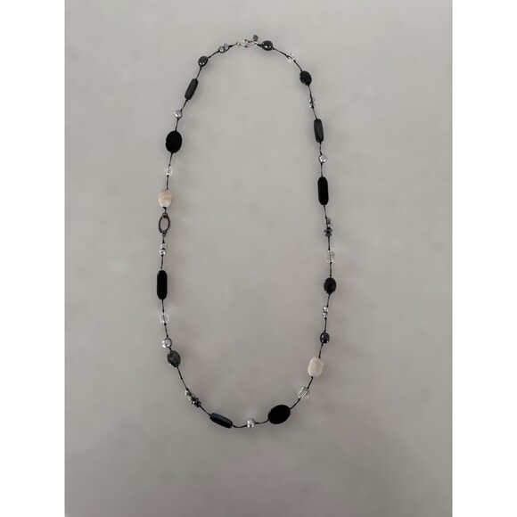 Silpada Sterling Silver "Downtown" Black Hematite Chalcedony Bead Necklace N1796 - Picture 1 of 3